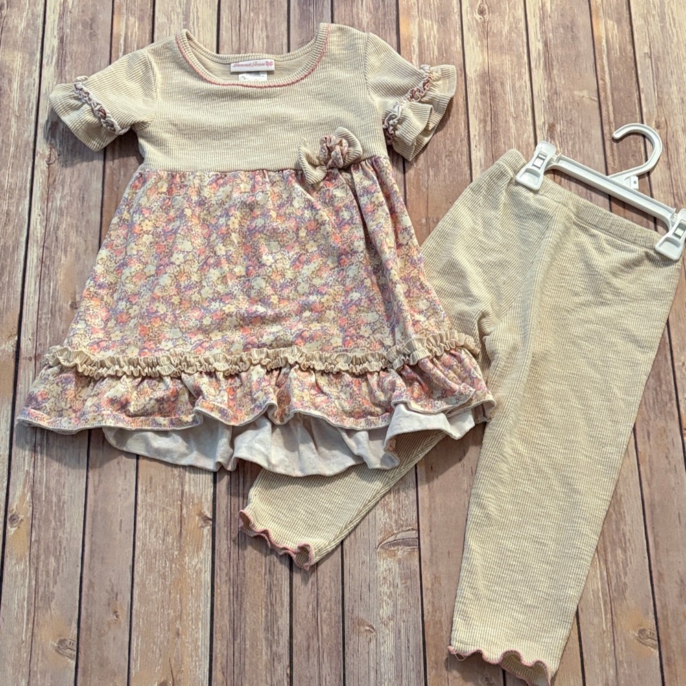 Bonnie Jean Cream Floral Ruffle Tunic & Legging Set